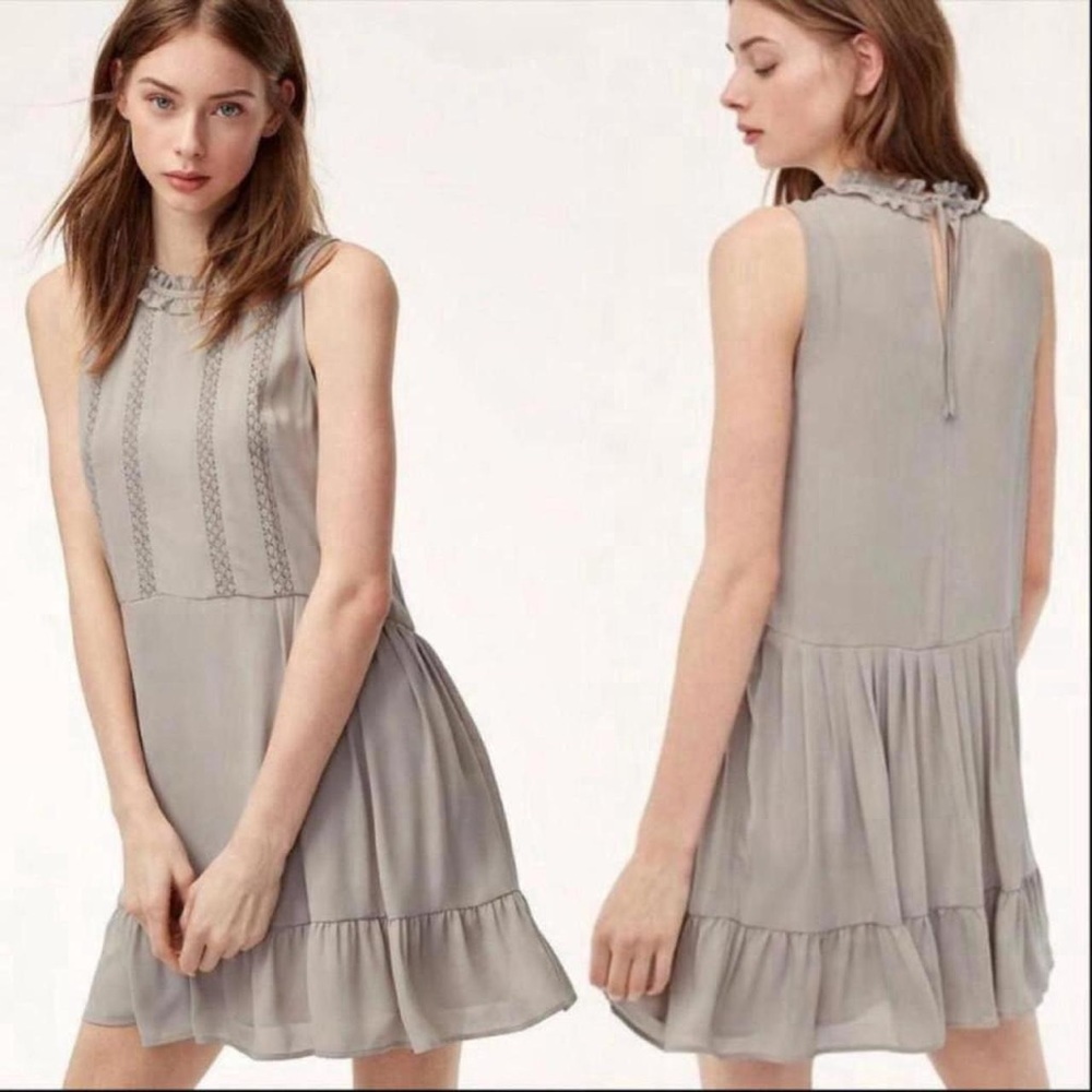 Aritzia Sunday Best Grey Smocked Sleeveless Raleigh Dress